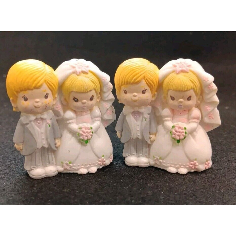 Vintage Wedding Miniature Bride & Groom Cake Topper Figurine 1 7/8" Figurine